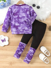 Girls 2pcs Cartoon Cat Pattern Crew Neck Long Sleeve Comfy Pullover + Joggers Set For Girls Clothes